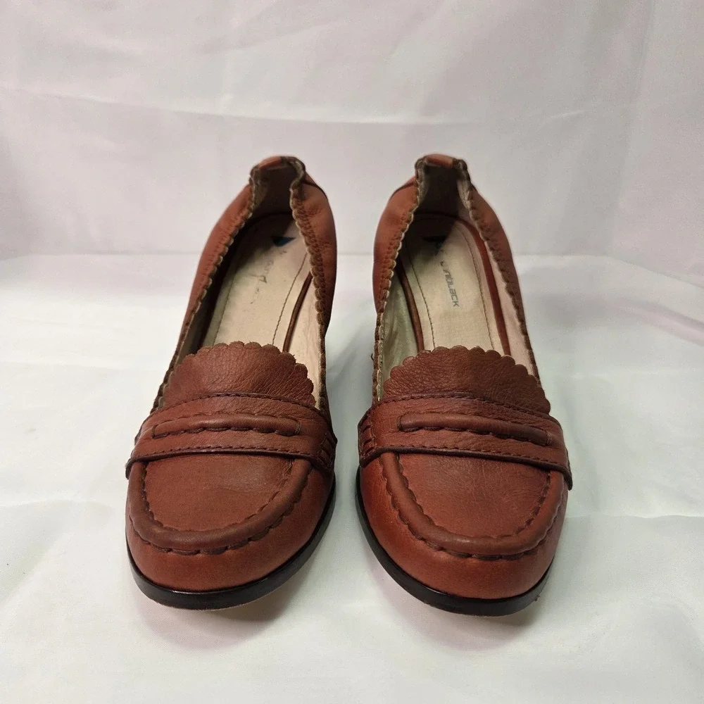 Dani Black Vtg Brown Leather Wedge Penny‎ Loafers 7M Academia Witchy Cottagecore